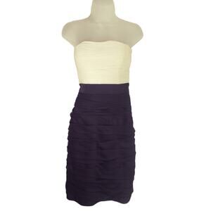 Monique Lhuillier Strapless Cream and Purple Ruched Dress